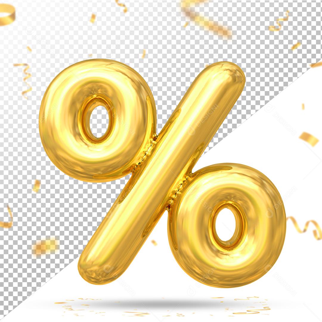Porcentagem Dourado Elemento 3D Para Composição PSD