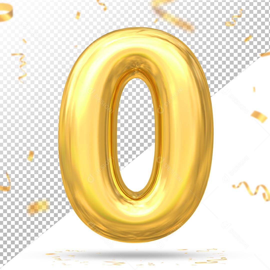 Número 0 3D Dourado Elemento Para Composição PSD