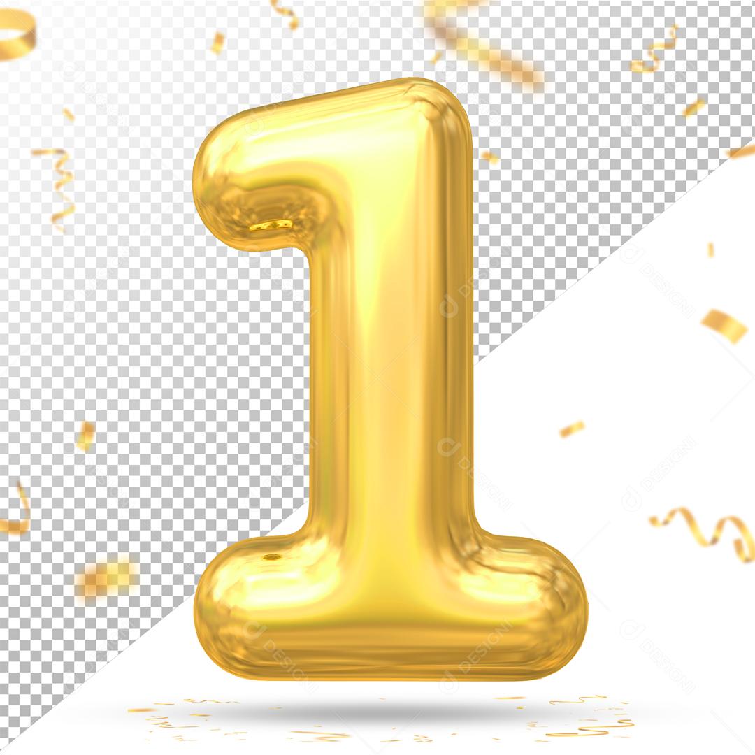 Número 1 Dourado Elemento 3D Para Composição PSD