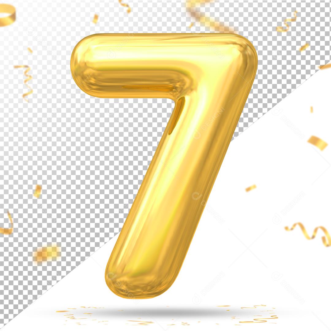 Número 7 Dourado Elemento 3D Para Composição PSD
