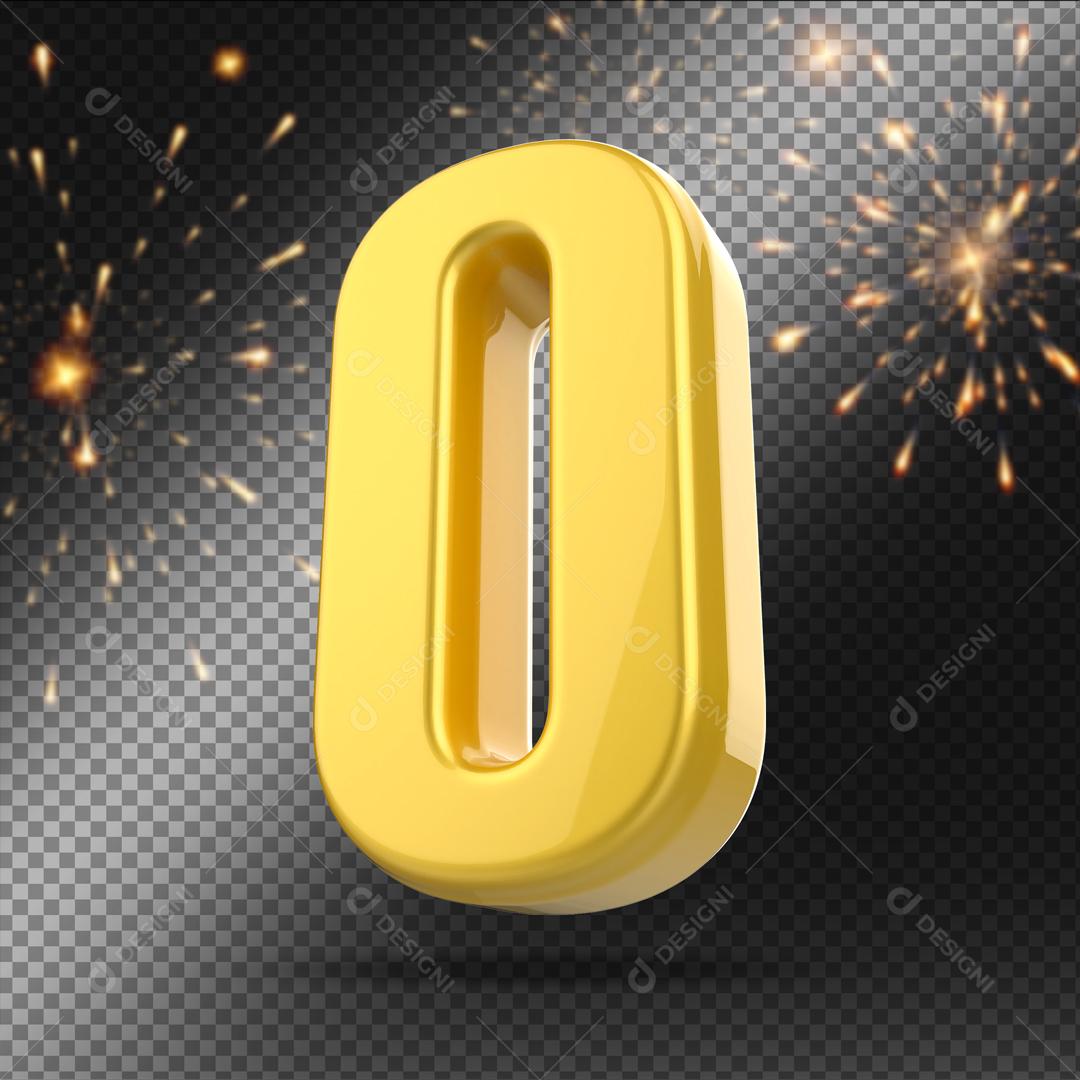 Número 3D 0 Dourado Para Composição PSD