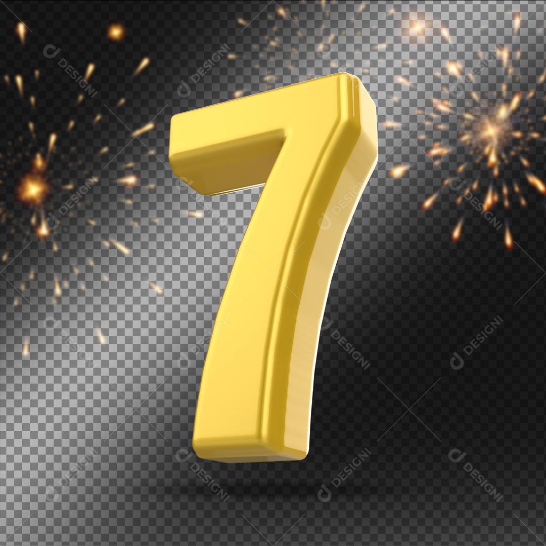 Número 3D 7 Dourado Para Composição PSD