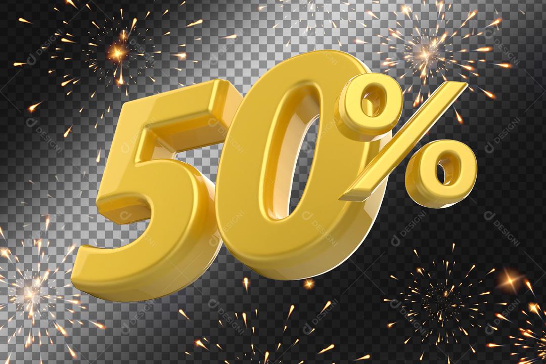 Número 50% Dourado Elemento 3D Para Composição PSD