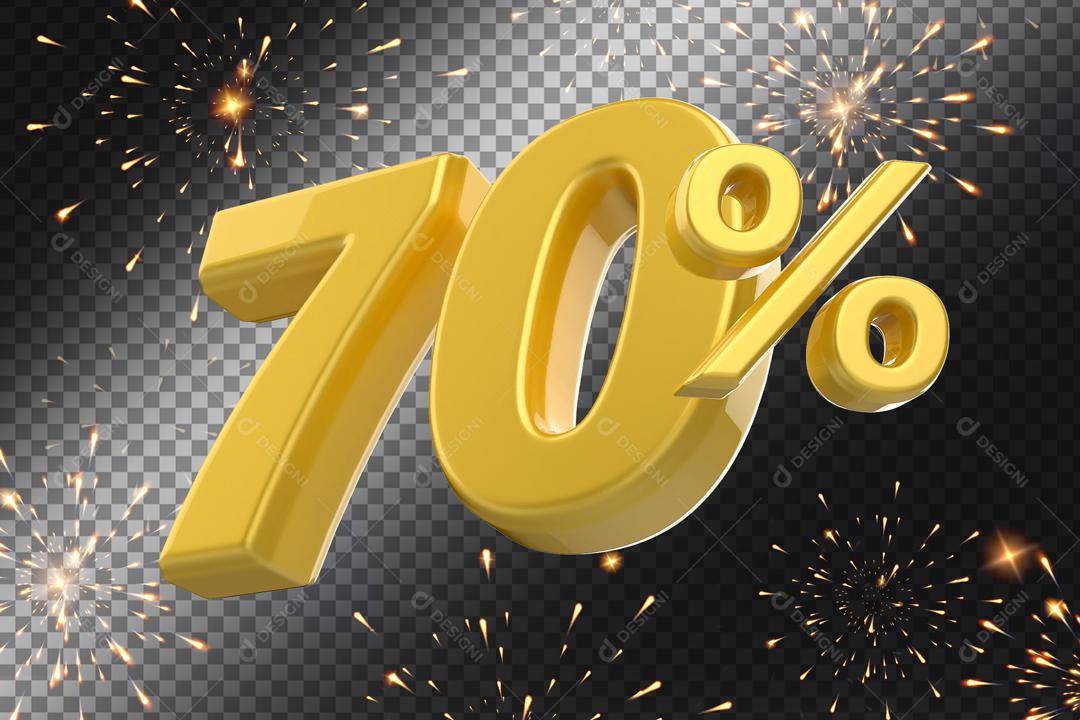 Número 70% Dourado Elemento 3D Para Composição PSD