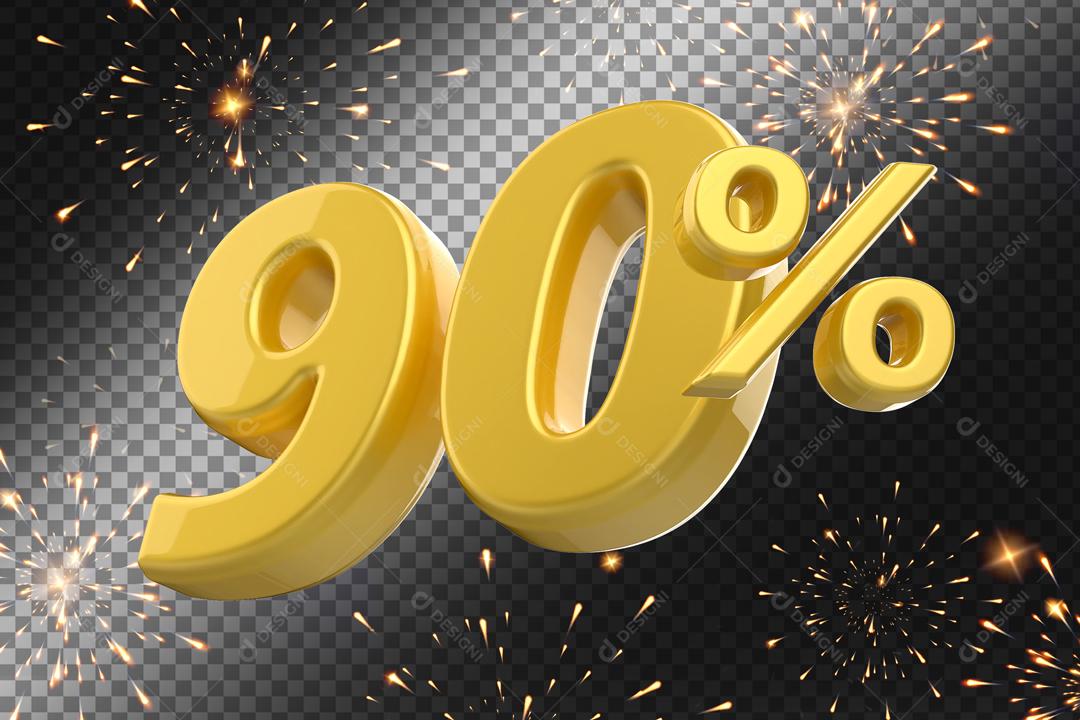 Número 90% Dourado Elemento 3D Para Composição PSD