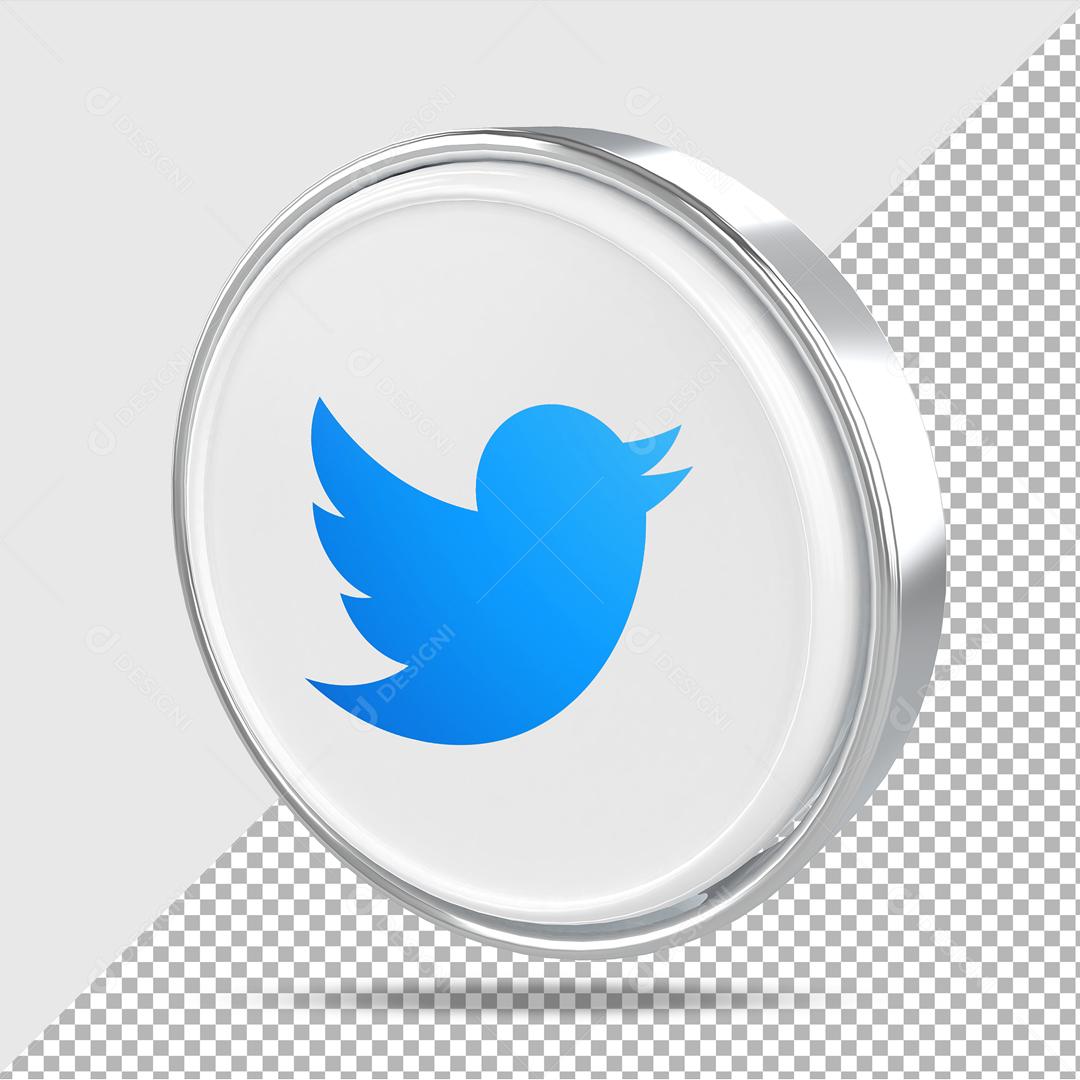 Ícone 3D Twitter Azul Elemento Para Composição PSD