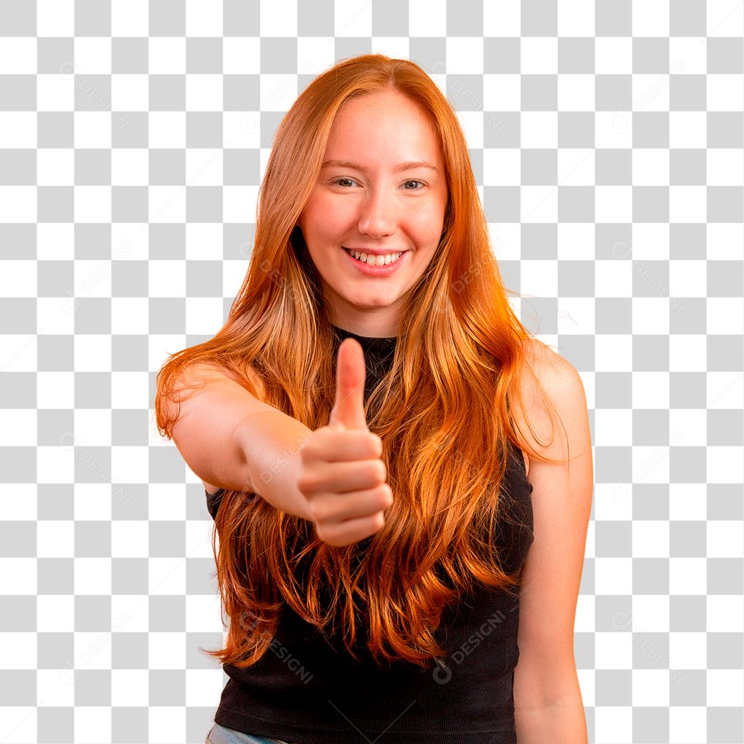 Mulher ruiva levantando o polegar para cima PNG Transparente