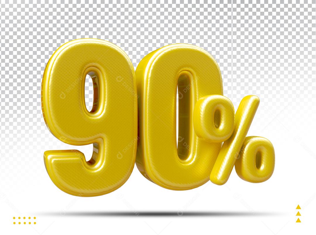 Número 90% Dourado Elemento 3D Para Composição PSD