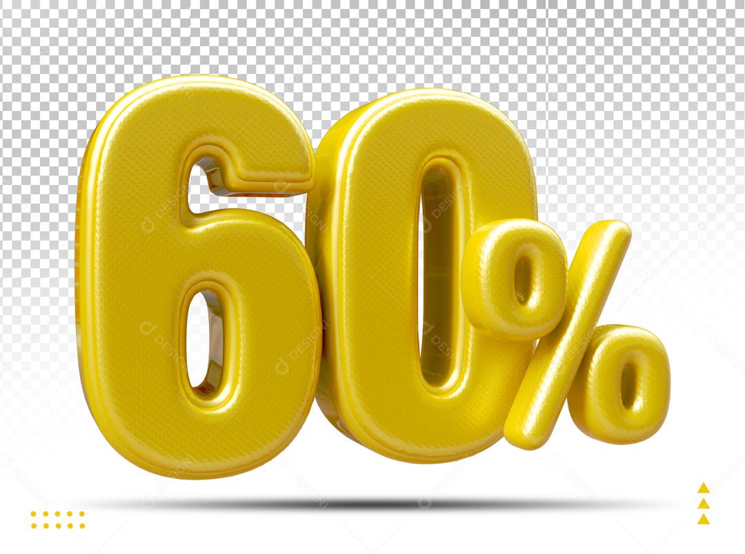 Número 60% Dourado Elemento 3D Para Composição PSD