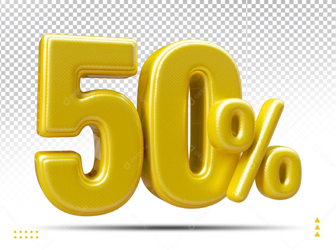 Número 50% Dourado Elemento 3D Para Composição PSD