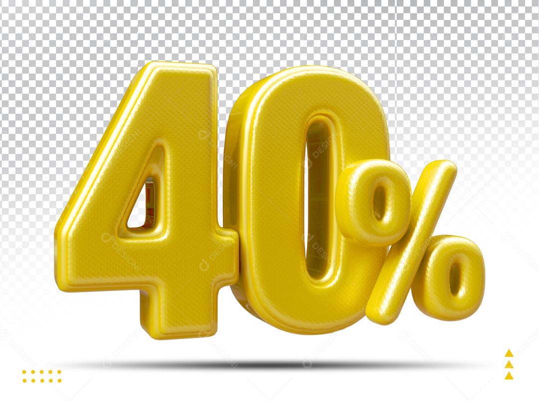 Número 40% Dourado Elemento 3D Para Composição PSD