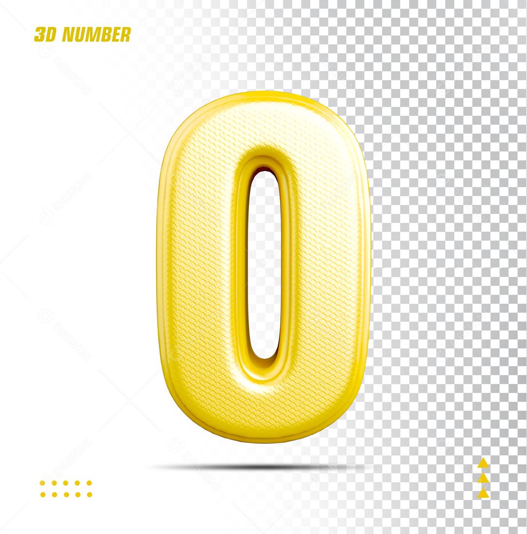 Número 0 3D Dourado Para Composição PSD
