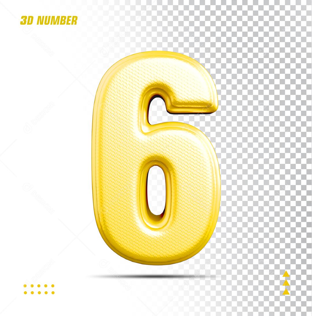 Número 6 Dourado Elemento 3D Para Composição PSD