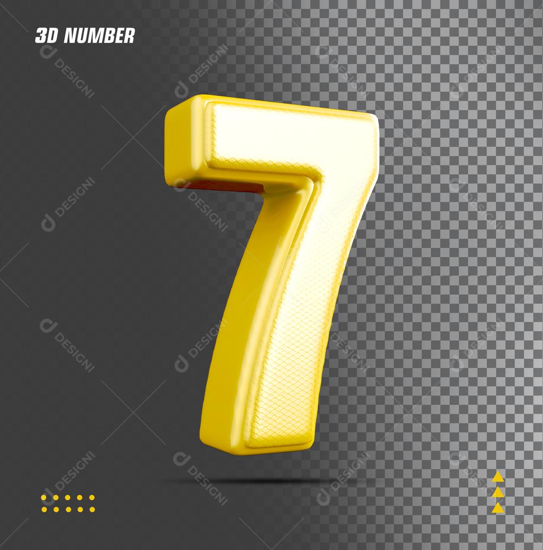 Número 7 3D Dourado Para Composição PSD