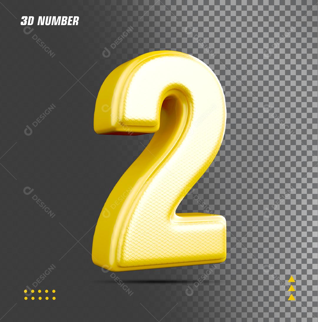 Número 2 3D Dourado Para Composição PSD
