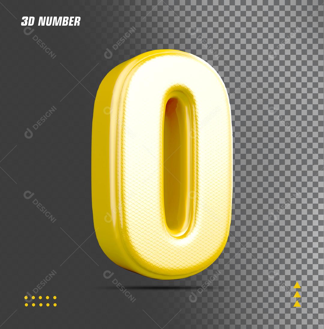 Número 0 3D Dourado Para Composição PSD
