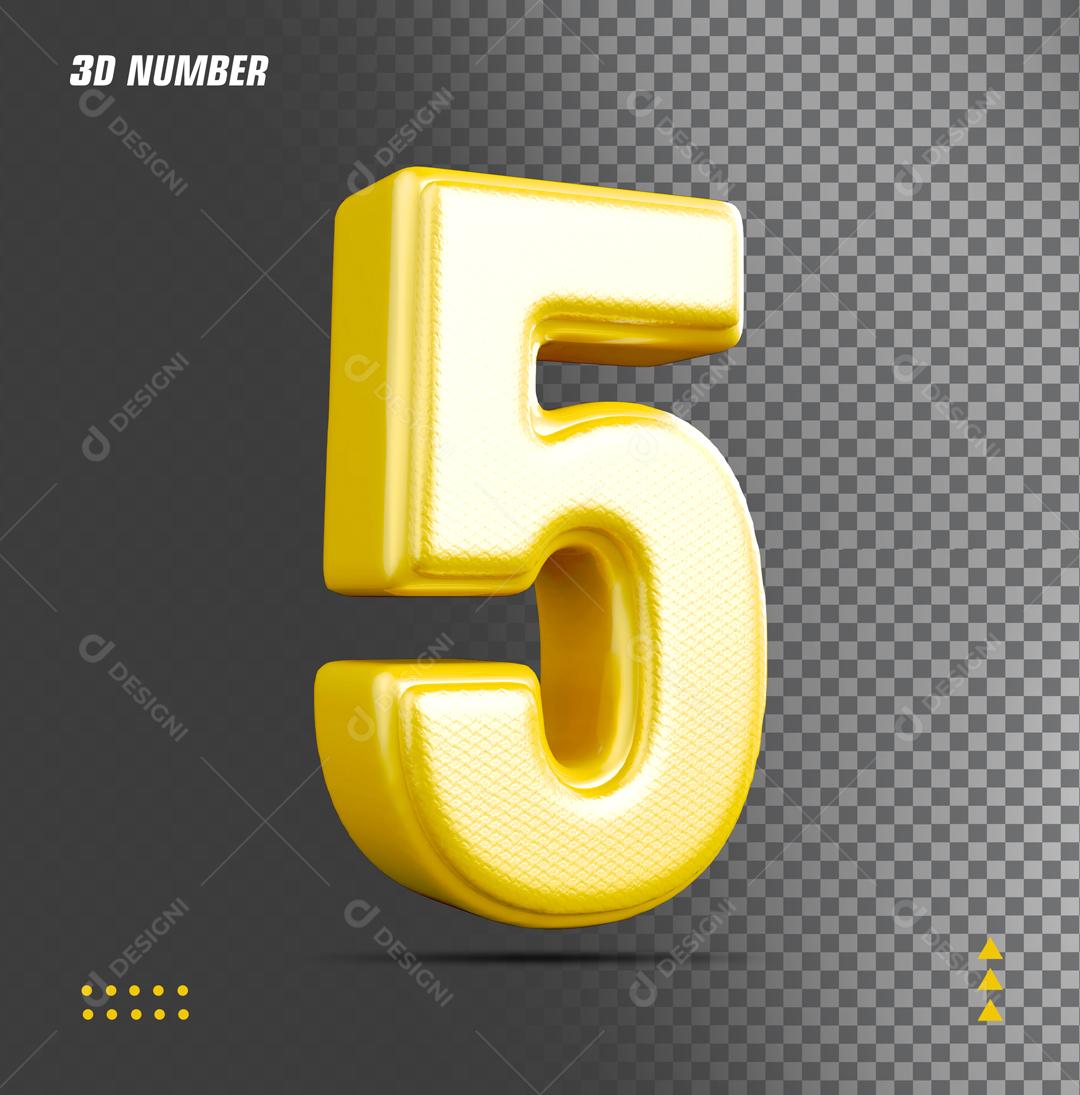 Número 5 3D Dourado Para Composição PSD