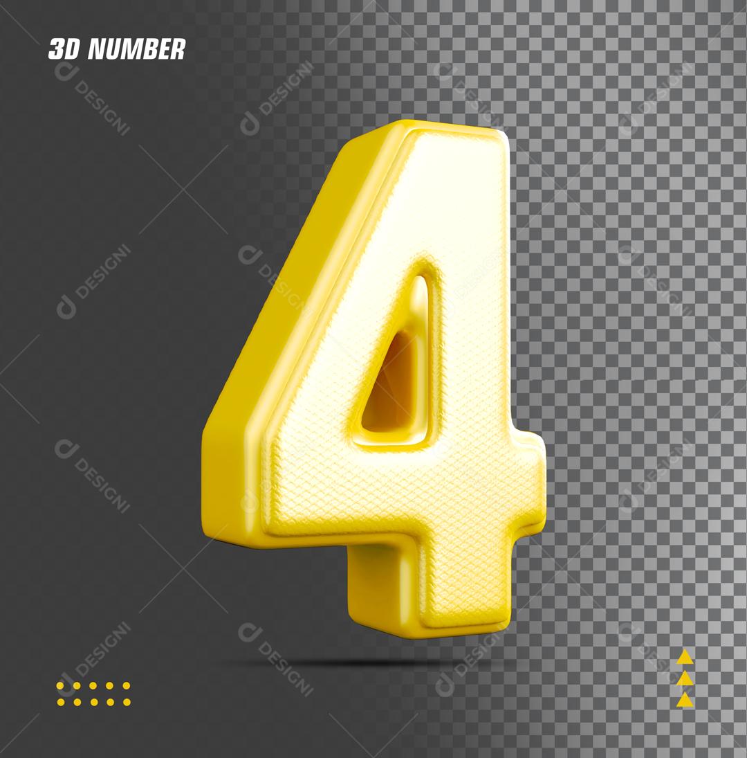 Número 4 3D Dourado Para Composição PSD