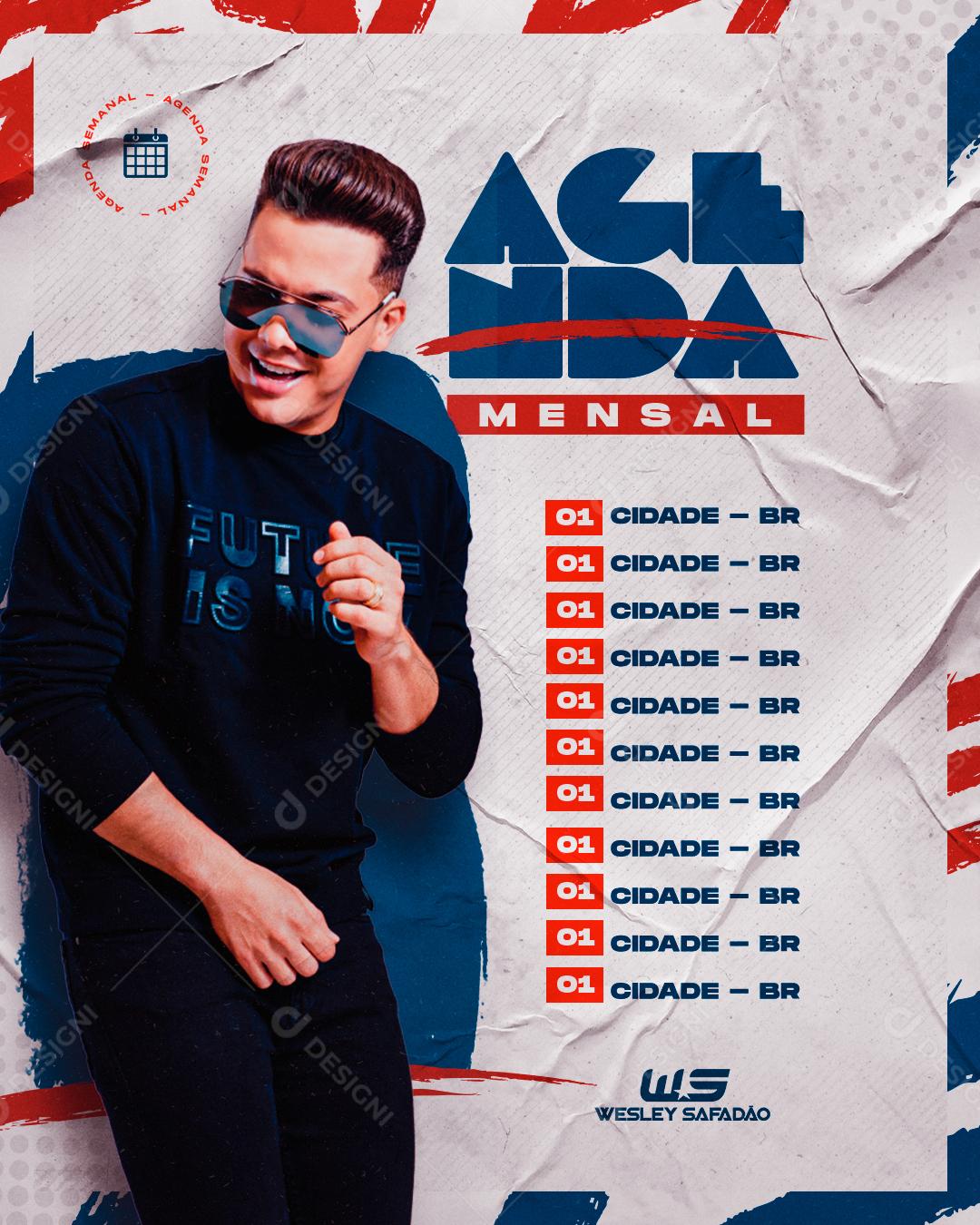 Flyer Agenda Semanal Wesley Safadão Social Media PSD Editável