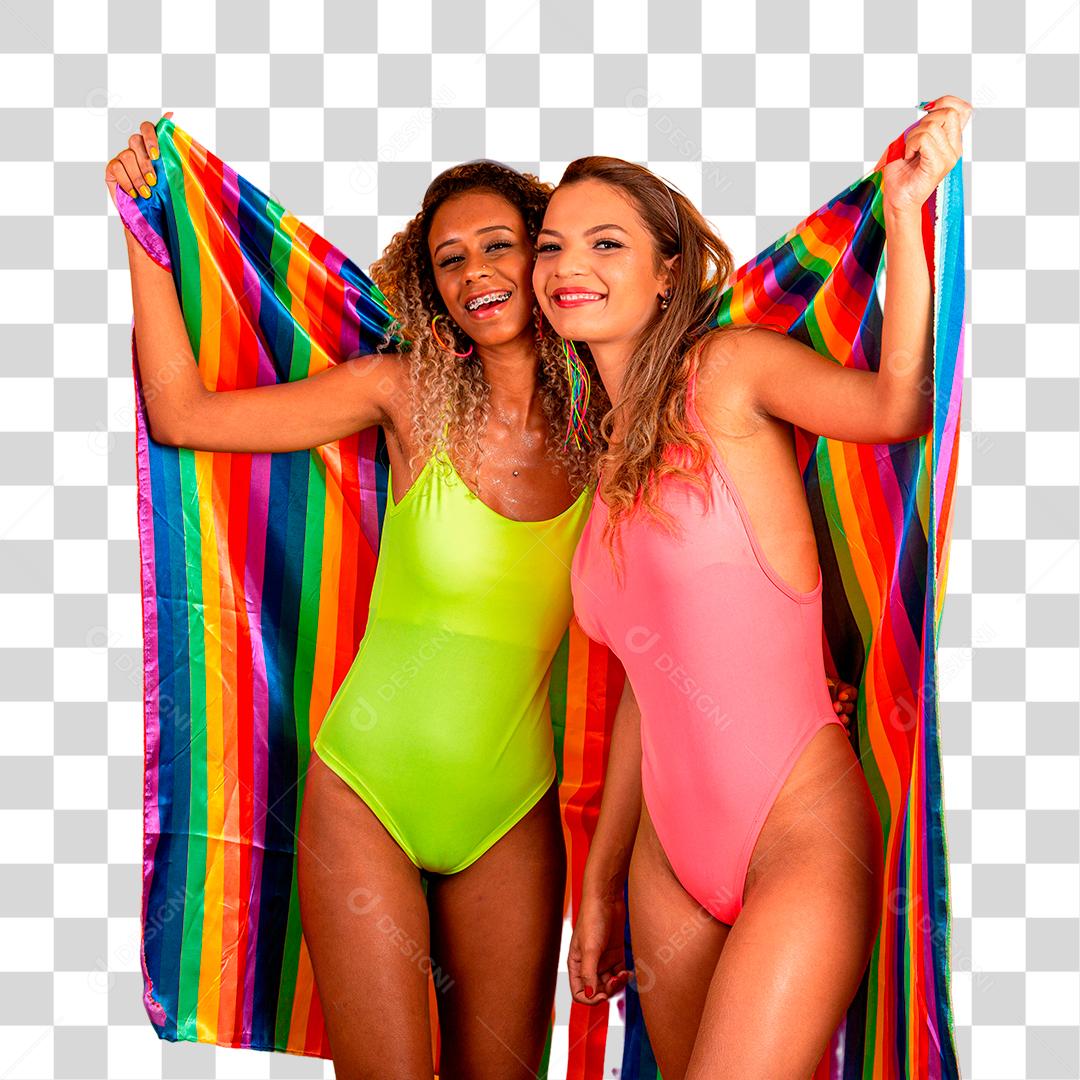 Mulheres amigas fantasiadas curtindo a cobertura da festa de carnaval PNG Transparente