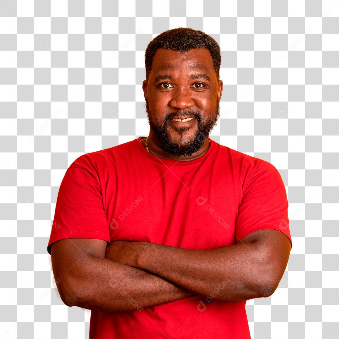 Homem Afro com os braços cruzados e sorrindo PNG Transparente