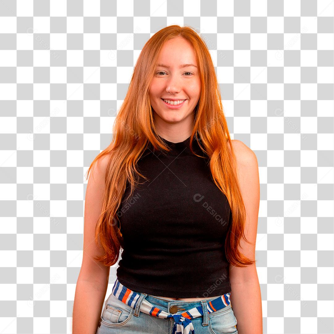Mulher ruiva alegre sorrindo PNG Transparente