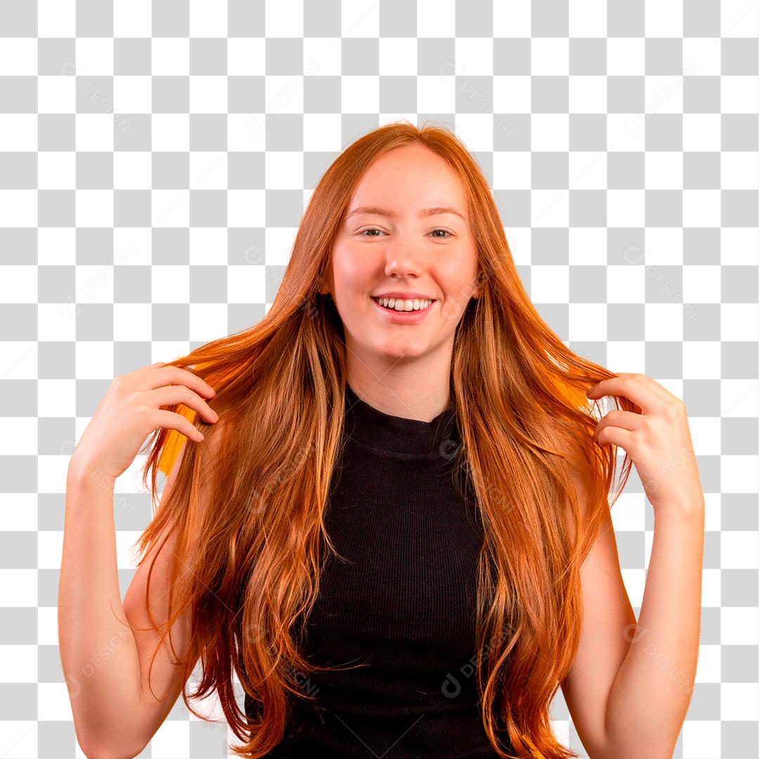 Linda mulher ruiva e alegre PNG Transparente