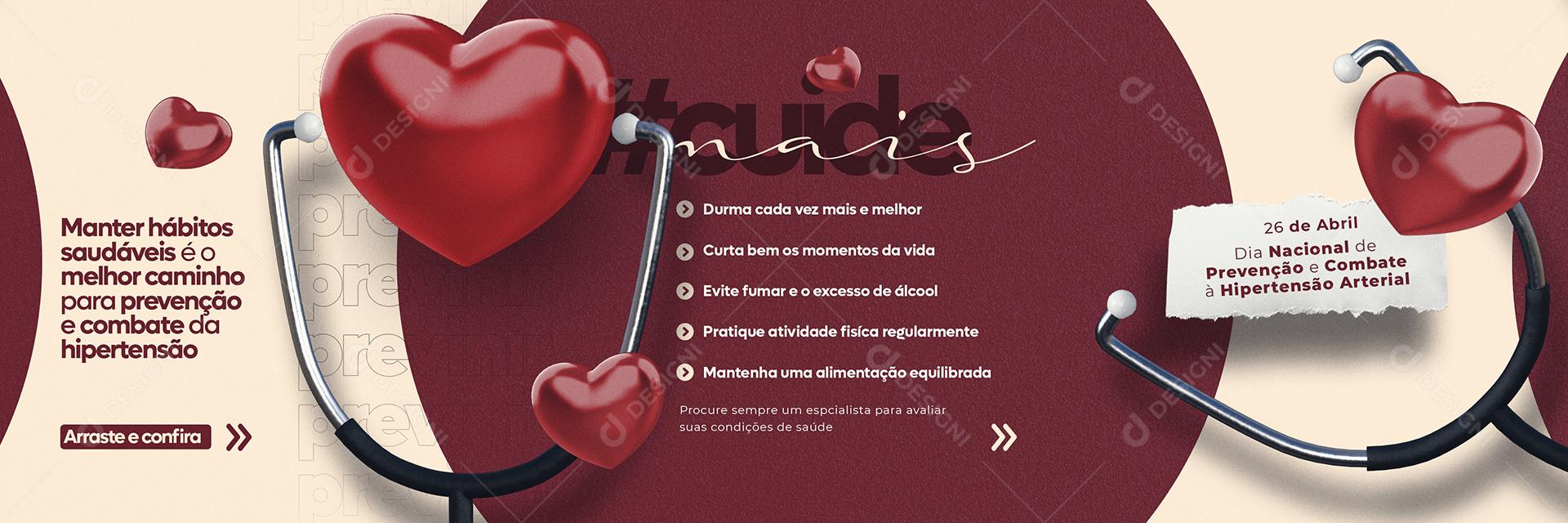 Social Media Carrossel Dia Nacional de Prevenção e Combate a Hipertensão PSD Editável