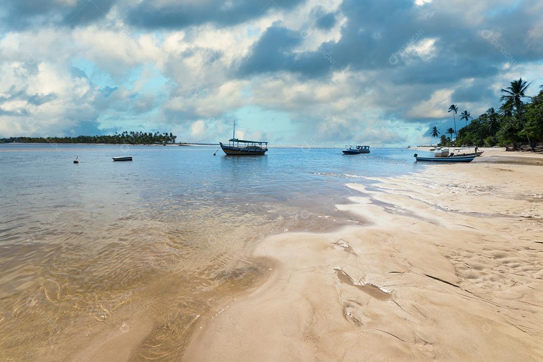 Paisagem com praia de coqueiro na ilha de Boipeba Bahia Brasil.