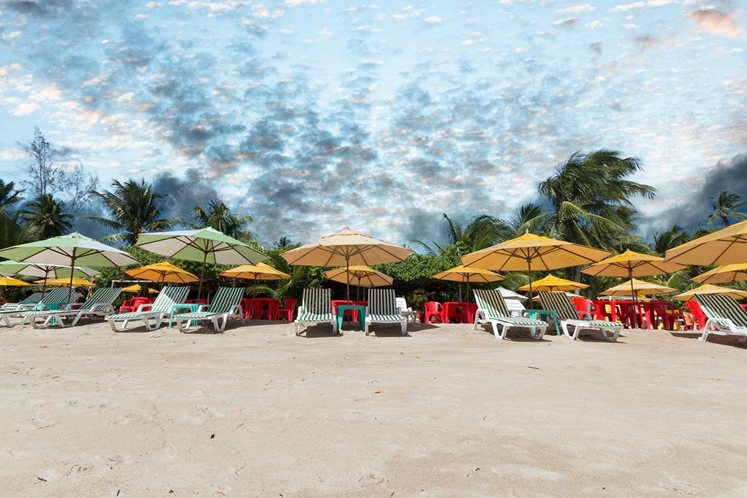 Paisagem tropical com praia de coqueiro na ilha de Boipeba Bahia Brasil.