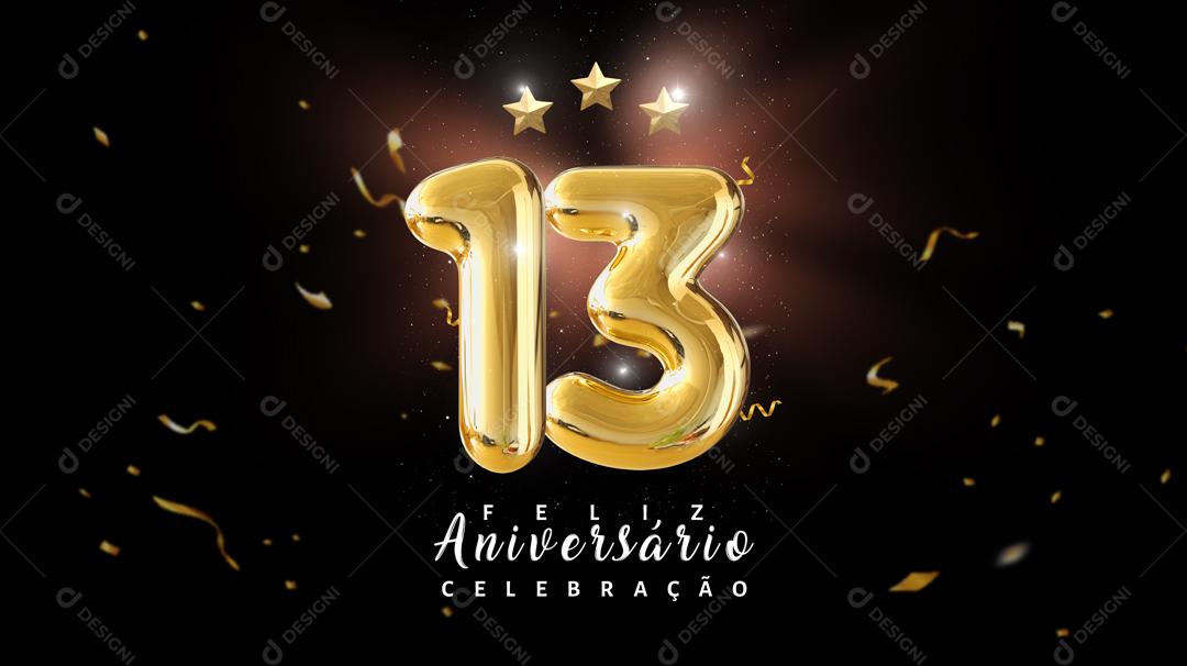 Social Media Banner Feliz Aniversário Celebração 13 Anos PSD Editável