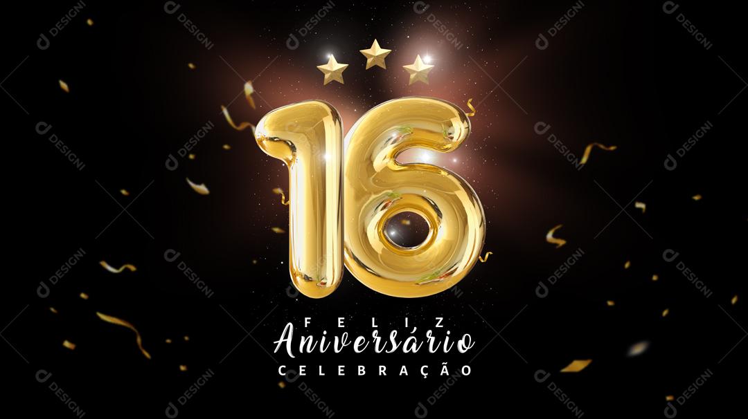 Social Media Banner Feliz Aniversário Celebração 16 Anos PSD Editável
