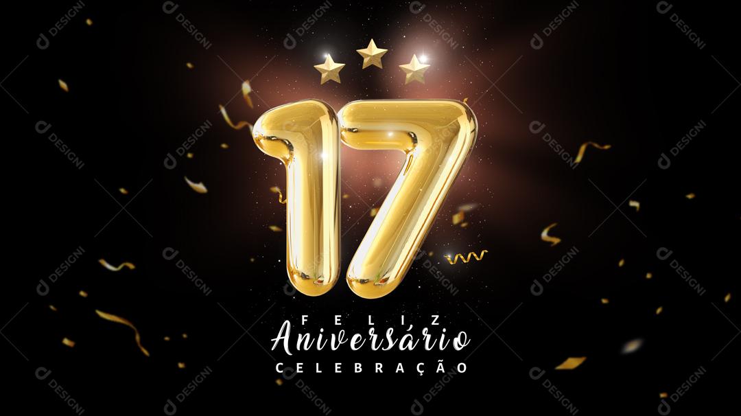 Social Media Banner Feliz Aniversário Celebração 17 Anos PSD Editável