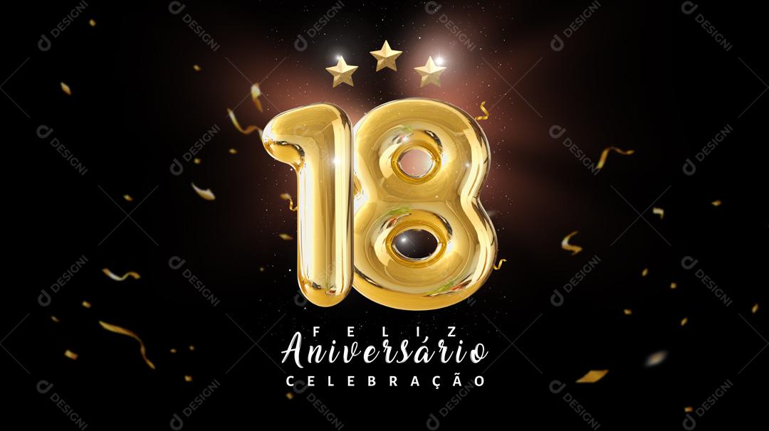 Social Media Banner Feliz Aniversário Celebração 18 Anos PSD Editável