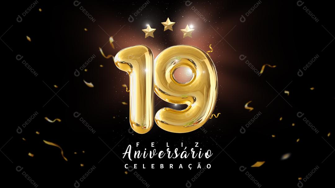 Social Media Banner Feliz Aniversário Celebração 19 Anos PSD Editável