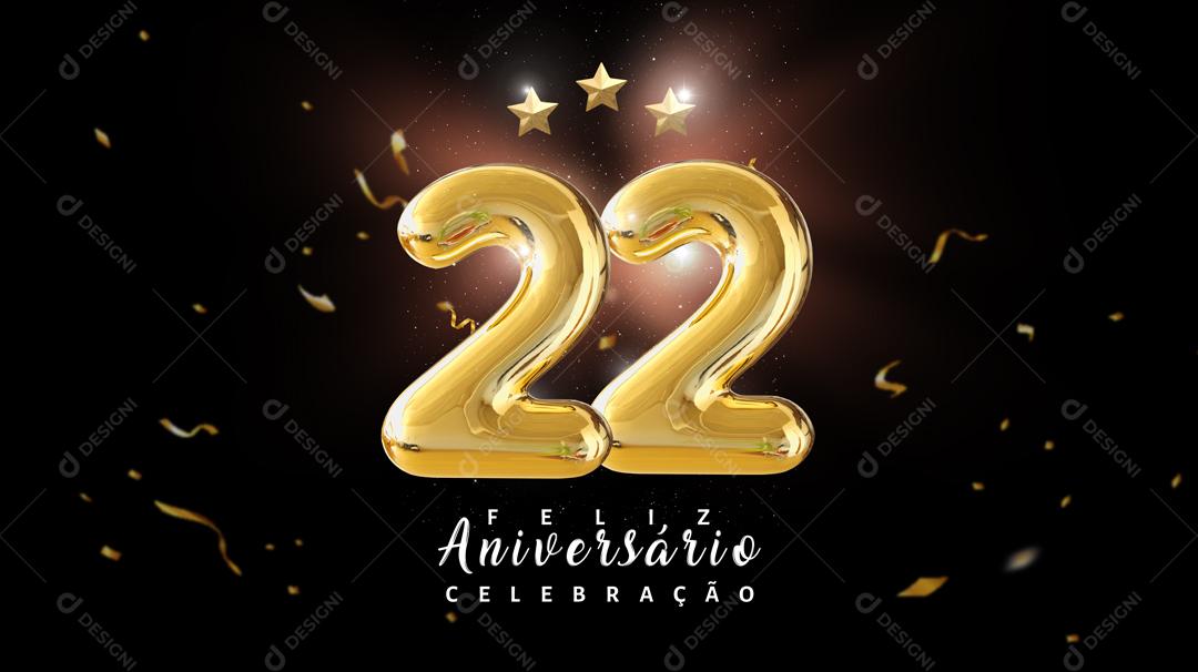 Social Media Banner Feliz Aniversário Celebração 22 Anos PSD Editável