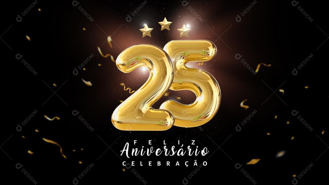 Social Media Banner Feliz Aniversário Celebração 25 Anos PSD Editável