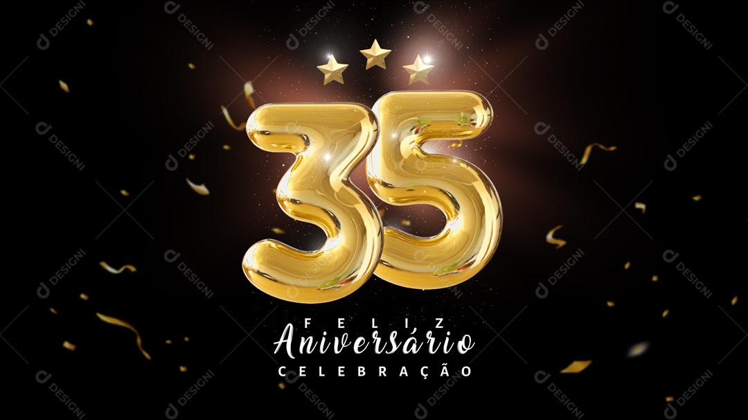 Social Media Banner Feliz Aniversário Celebração 35 Anos PSD Editável