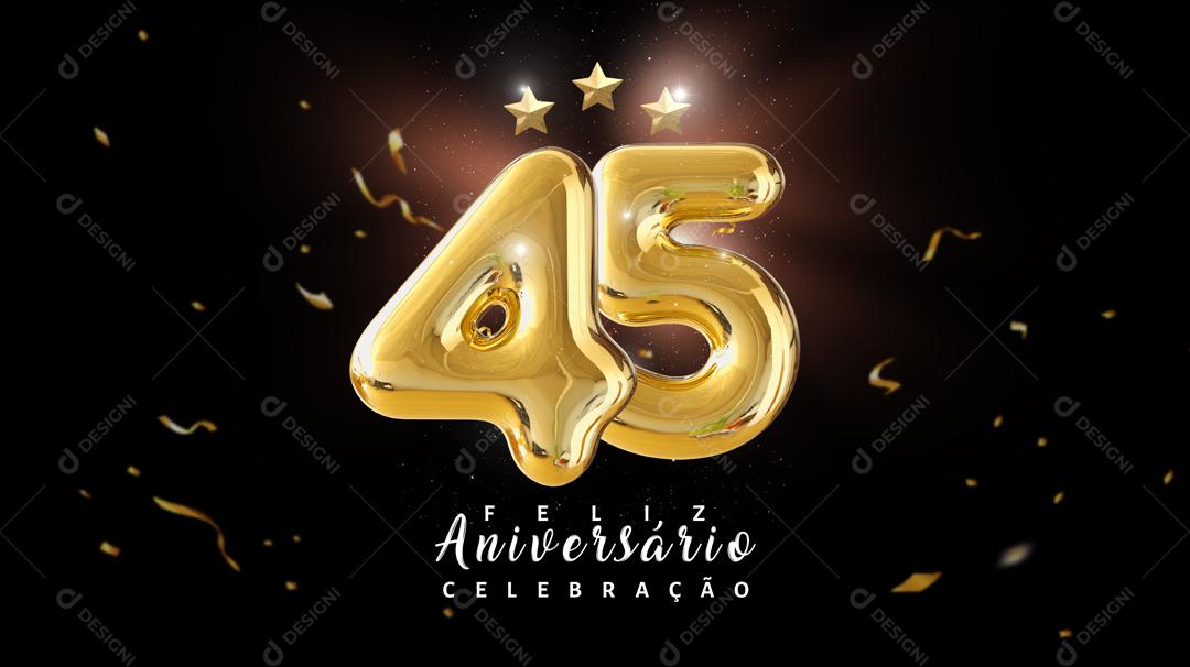 Social Media Banner Feliz Aniversário Celebração 45 Anos PSD Editável