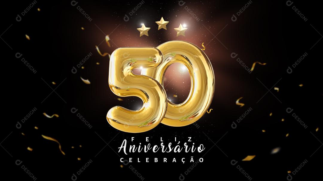Social Media Banner Feliz Aniversário Celebração 50 Anos PSD Editável