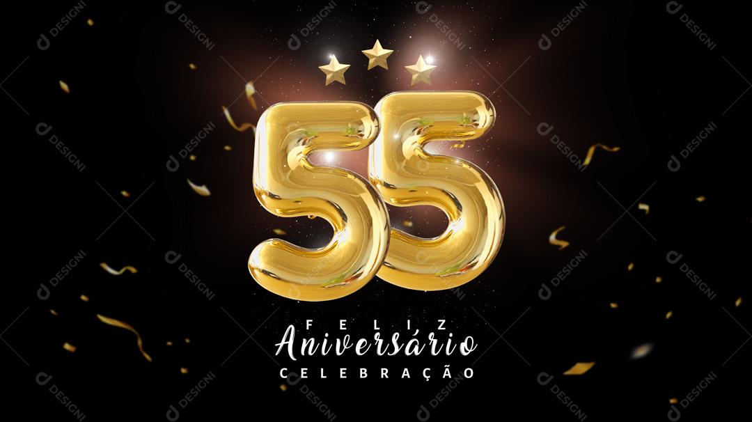 Social Media Banner Feliz Aniversário Celebração 55 Anos PSD Editável