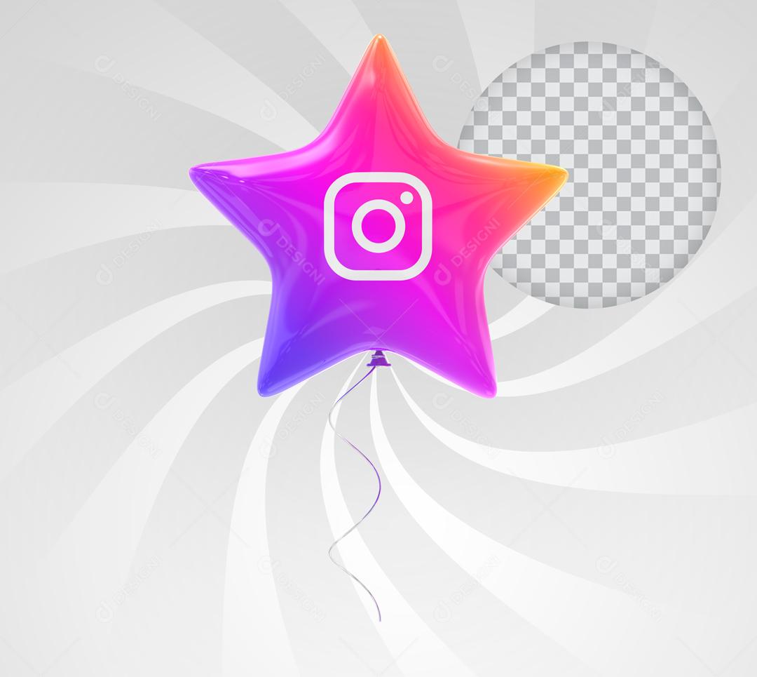 Balão Instagram com forma de Estrela Elemento 3D Para Composição PSD