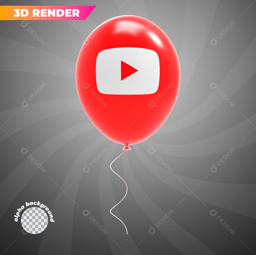 Elemento 3D Youtube Com forma de Balão Para Composição PSD