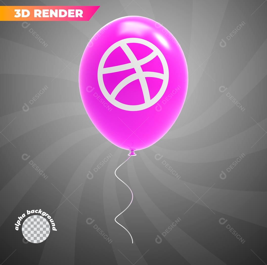 Elemento 3D Dribbble com Forma de Balão Para Composição PSD