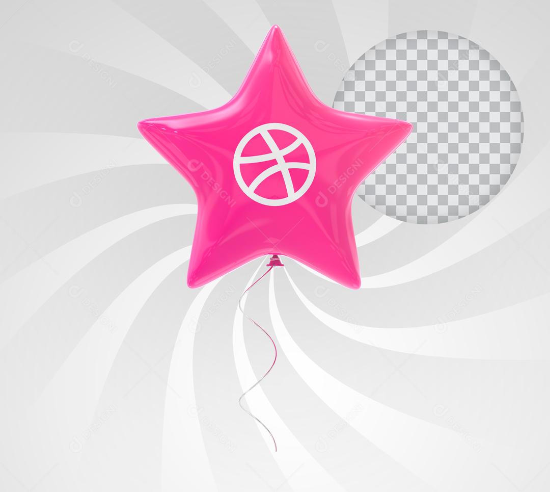 Elemento 3D Dribbble Balão com Forma de Estrela Para Composição PSD