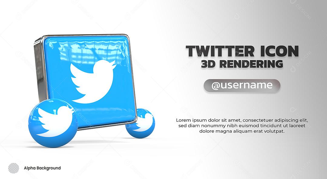 Elemento 3D Twitter Para Composição PSD