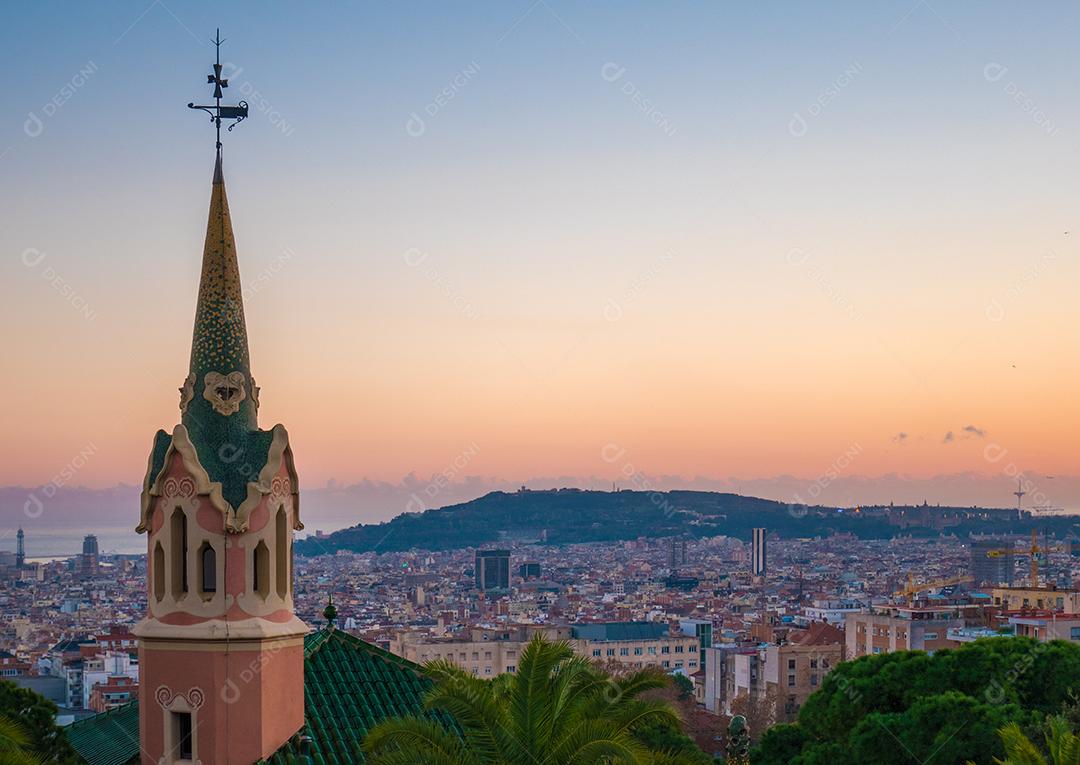 Vista panorâmica da cidade de Barcelona de alto ângulo.