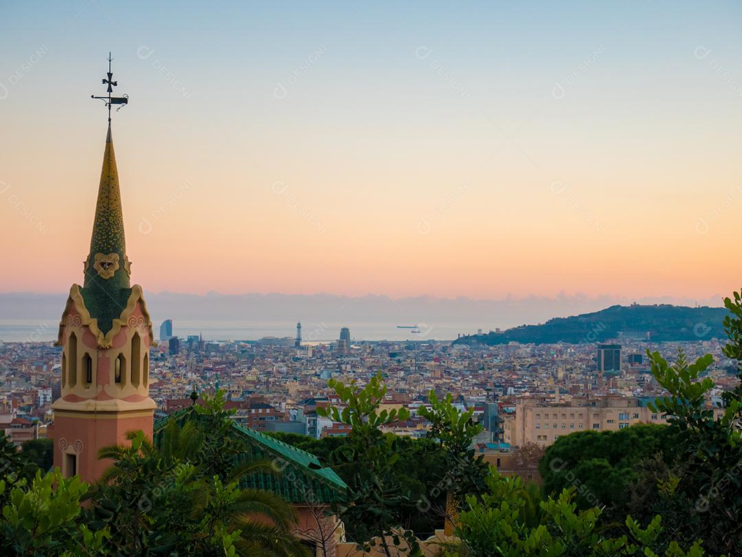 Vista panorâmica da cidade de Barcelona de alto ângulo.