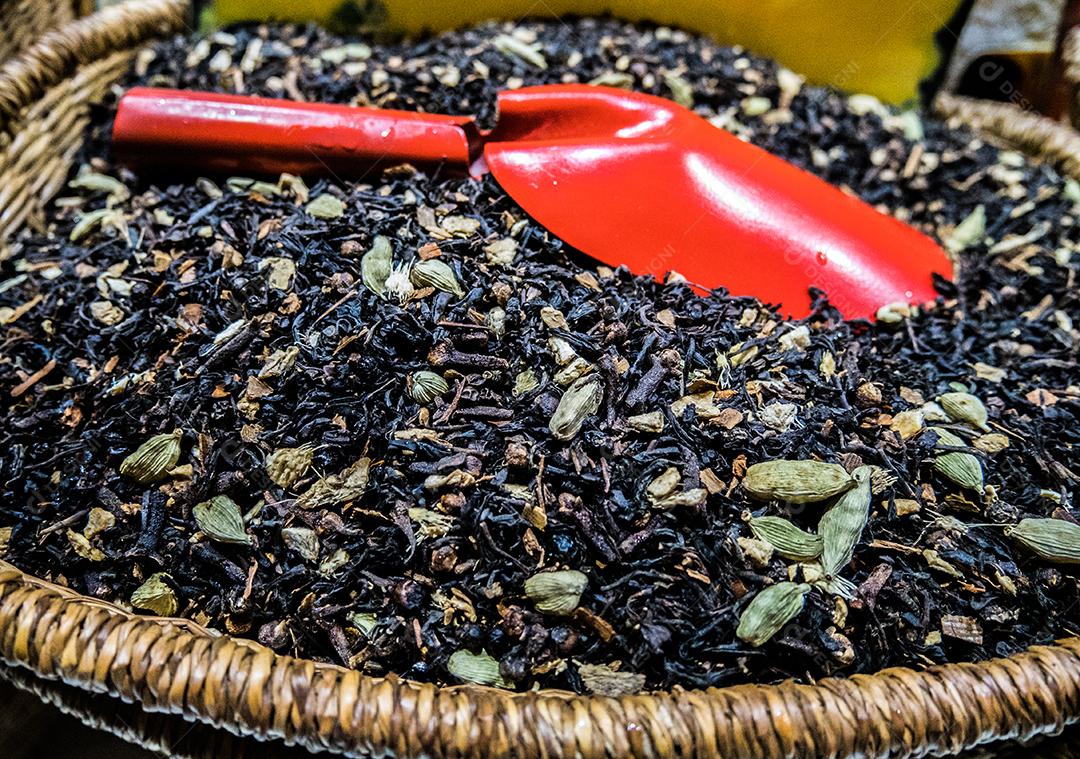 Perto do chá no mercado de rua.