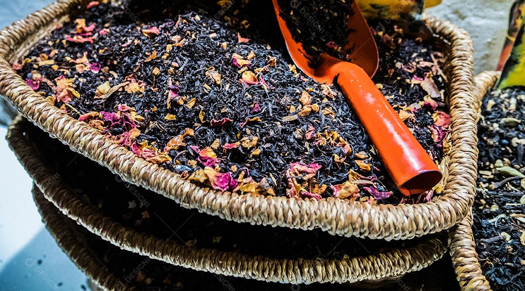 Perto do chá no mercado de rua.